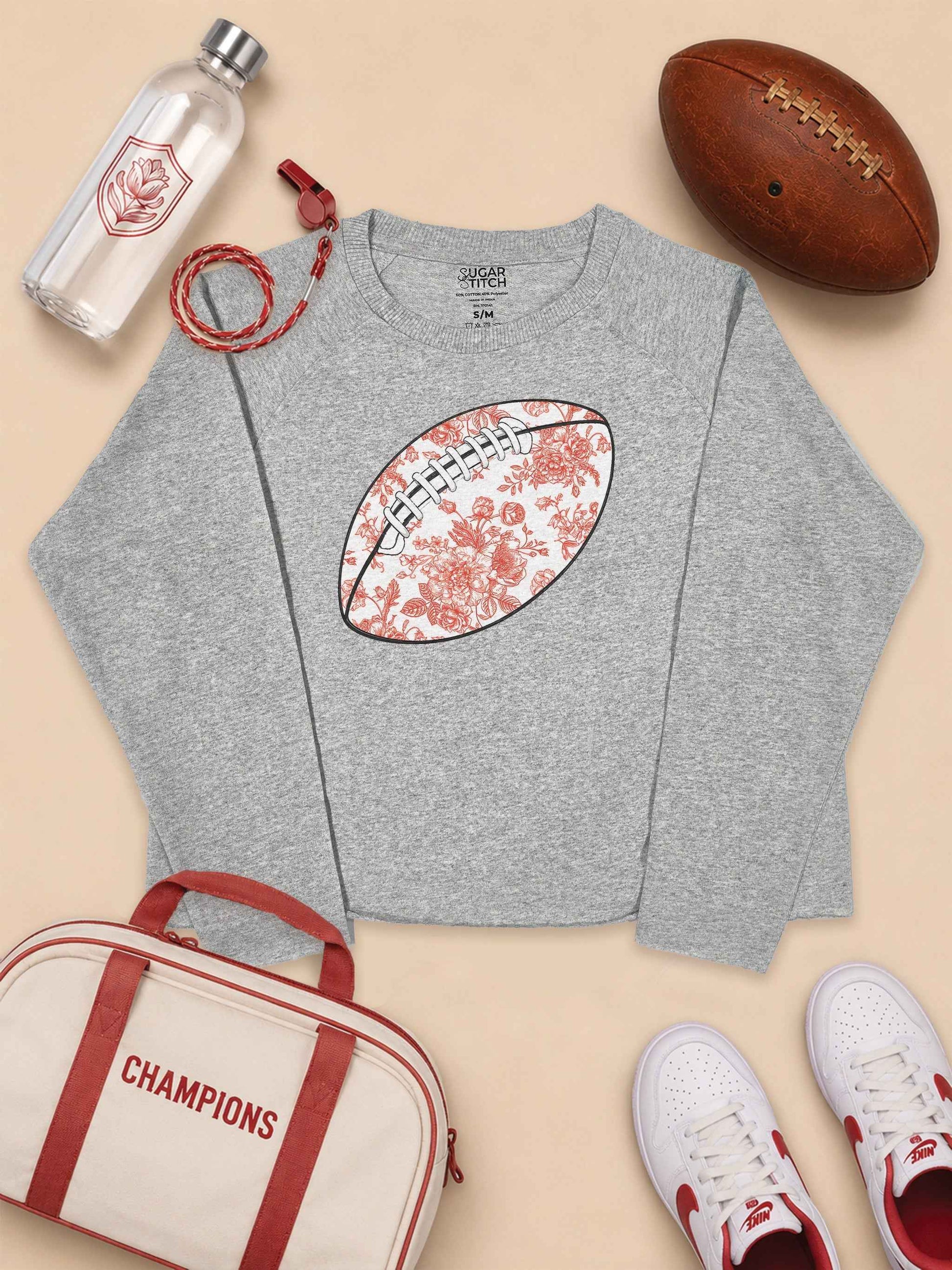 Chinoiserie Game Day Football Graphic Long Sleeve Edgy Shirt