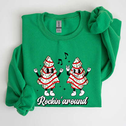 Christmas Cakes, Rockin Around, Pocket, Carols, Santa, Snow, Winter, Xmas Sweatshirt
