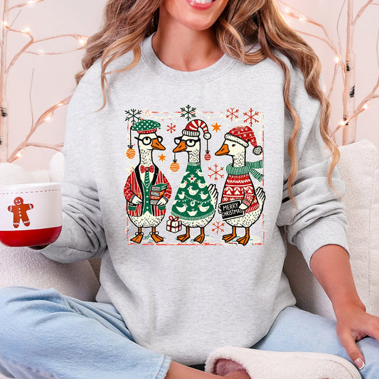Christmas Geese, Funny, Adorable, Cute, Retro Sweatshirt