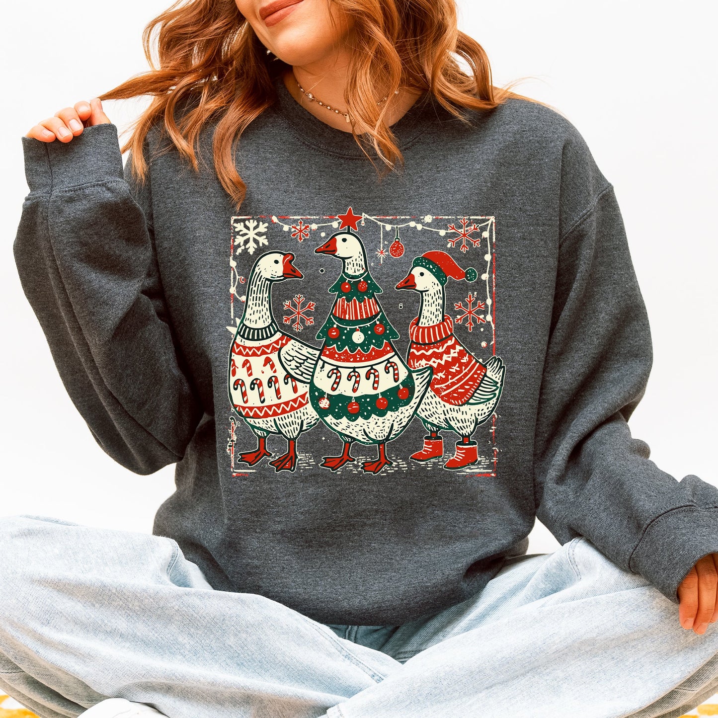 Christmas Geese, Sweaters, Funny, Adorable, Cute, Retro Sweatshirt