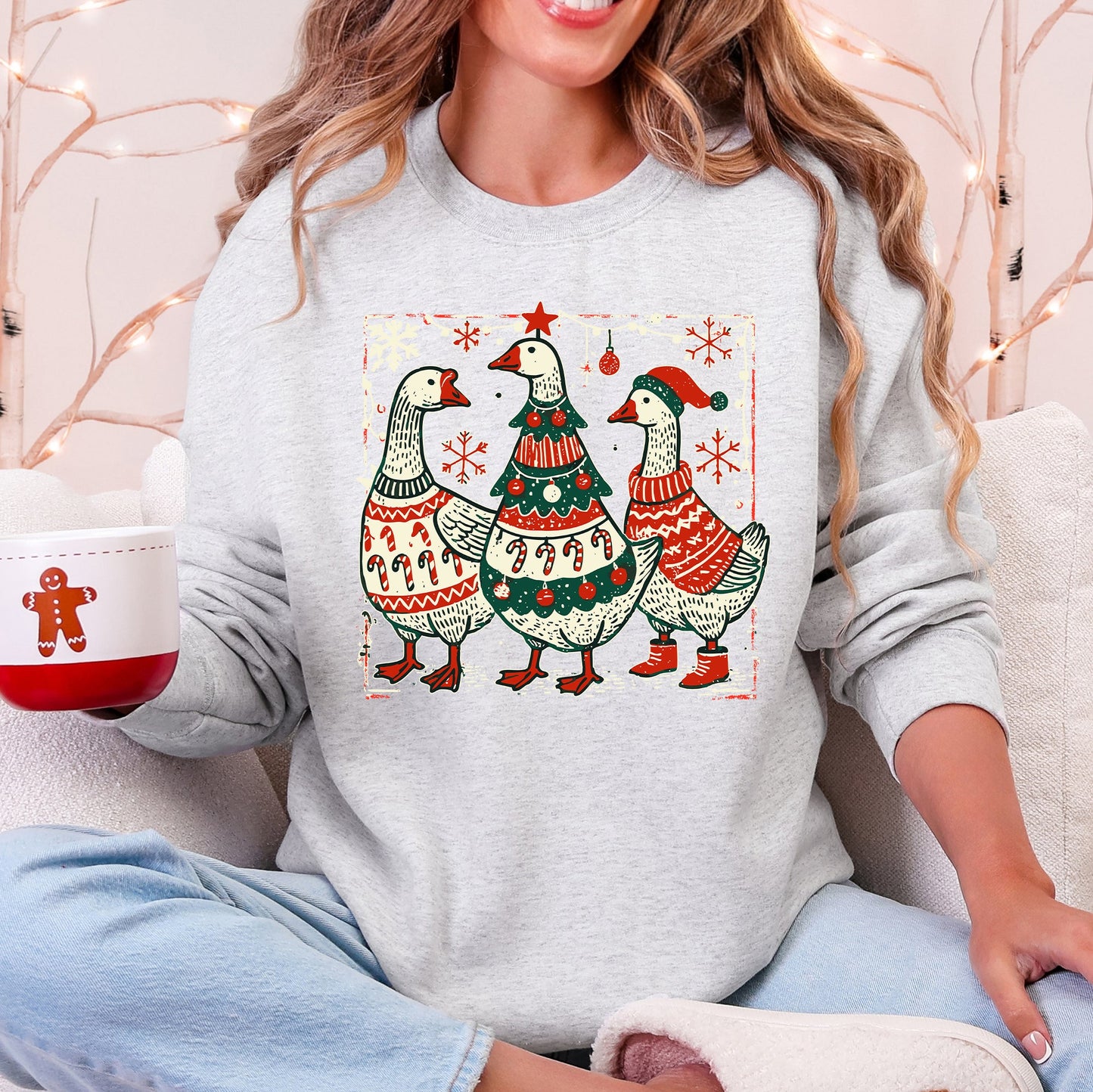 Christmas Geese, Sweaters, Funny, Adorable, Cute, Retro Sweatshirt