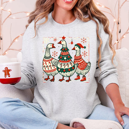 Christmas Geese, Sweaters, Funny, Adorable, Cute, Retro Sweatshirt