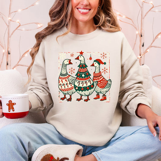 Christmas Geese, Sweaters, Funny, Adorable, Cute, Retro Sweatshirt