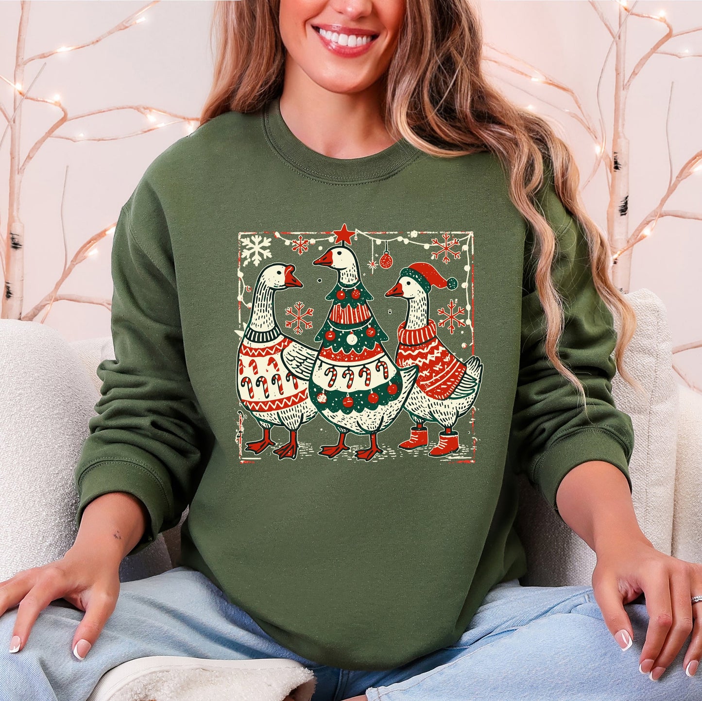Christmas Geese, Sweaters, Funny, Adorable, Cute, Retro Sweatshirt