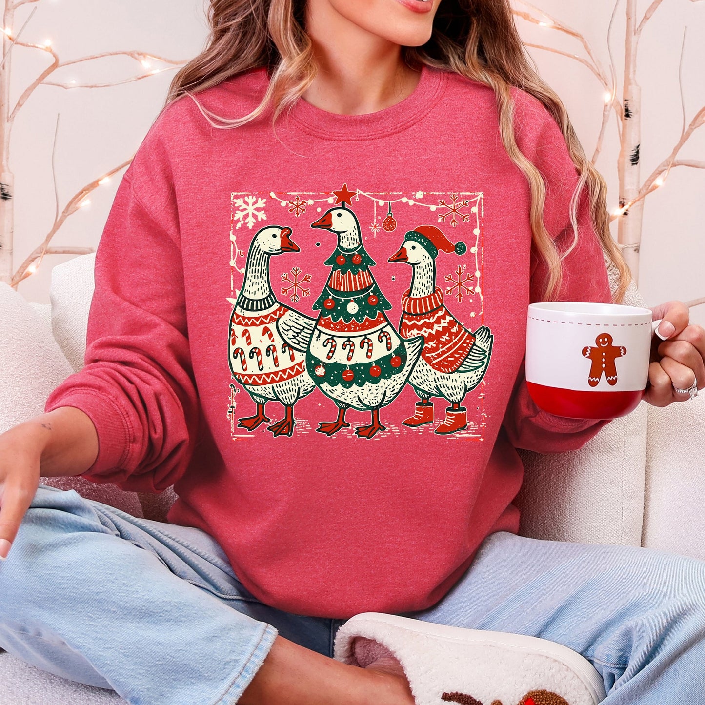 Christmas Geese, Sweaters, Funny, Adorable, Cute, Retro Sweatshirt