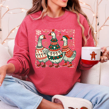 Christmas Geese, Sweaters, Funny, Adorable, Cute, Retro Sweatshirt