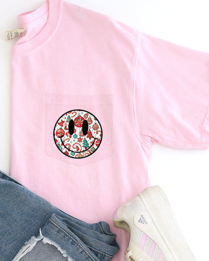 Christmas Retro Smiley, Pocket, Winter, Snow, Santa, Xmas Pocket Tee Comfort Colors T-Shirt