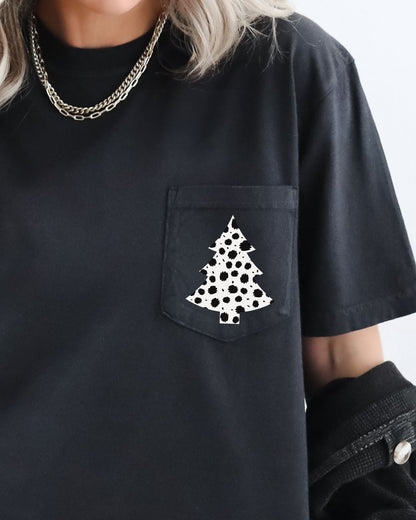 Christmas Tree, Animal Print, Pocket, Dalmatian, Santa, Xmas, Winter, Snow Pocket Tee Comfort Colors T-Shirt