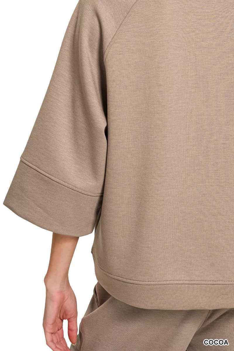 Cocoa Brown Scuba 3/4 Sleeve Pullover & Pants Set w/ Pockets by Zenana