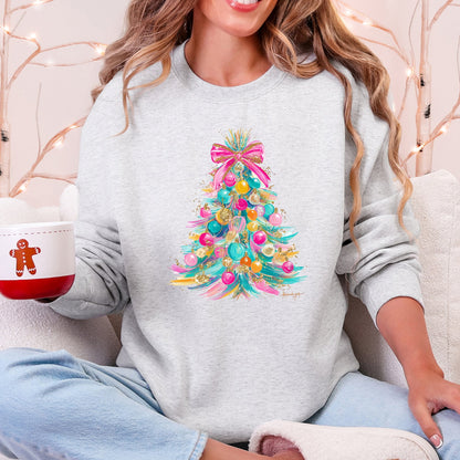 Colorful Christmas Tree, Pastels, Retro Sweatshirt