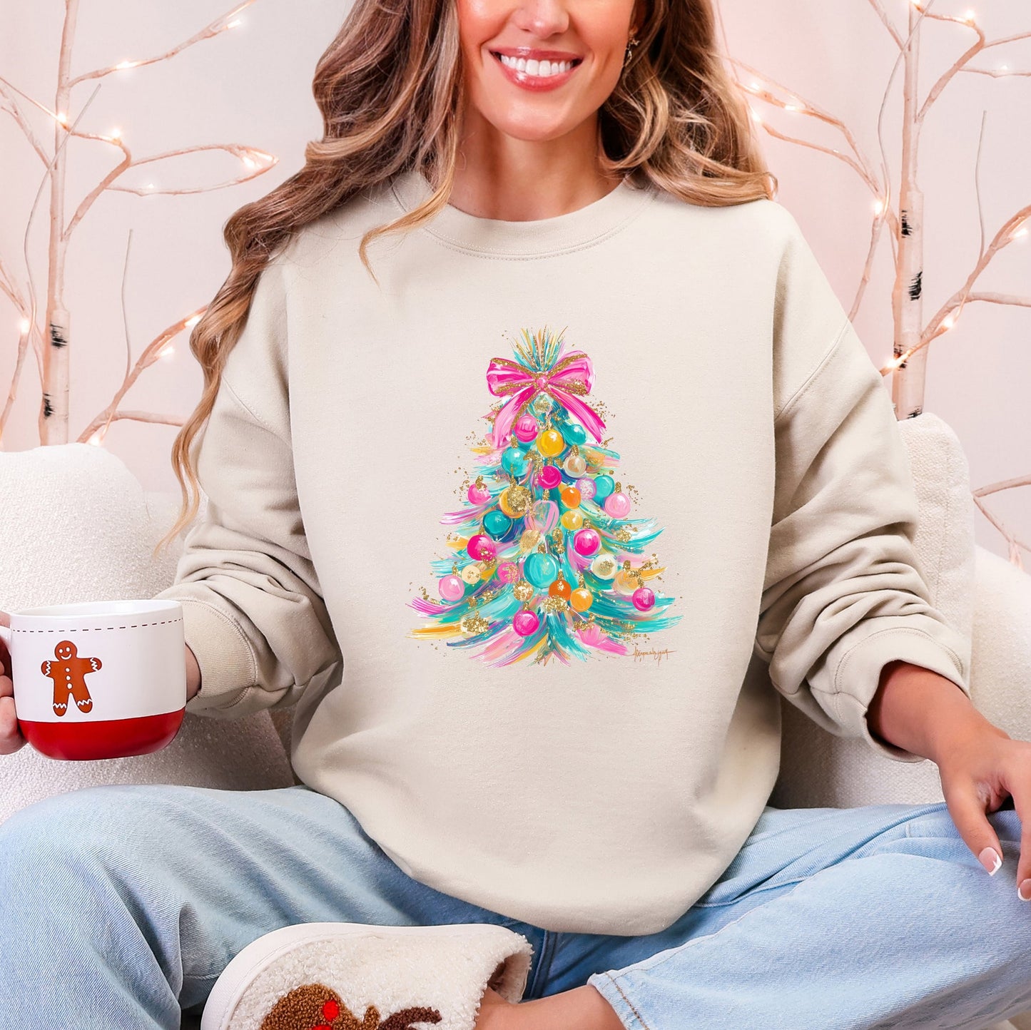 Colorful Christmas Tree, Pastels, Retro Sweatshirt