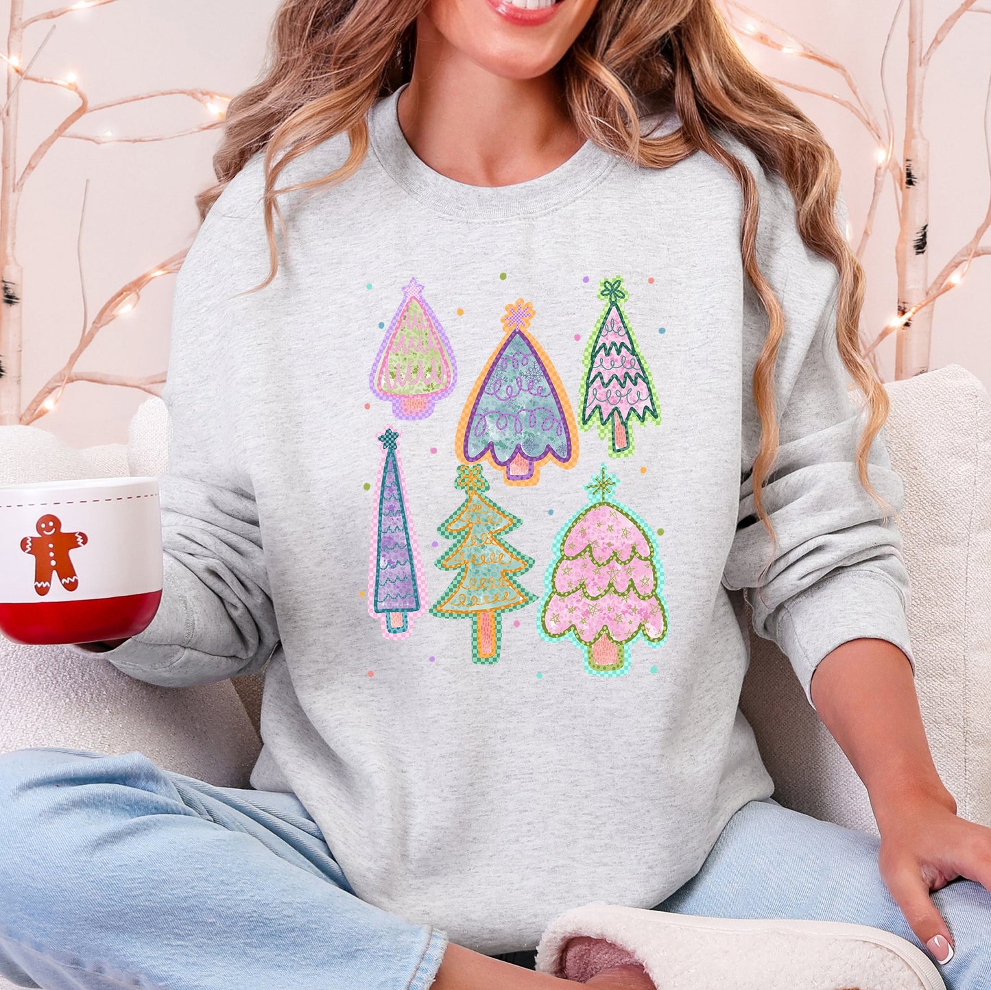 Colorful Christmas Tree, Pastels, Retro, Drawn Sweatshirt