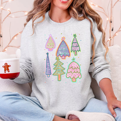Colorful Christmas Tree, Pastels, Retro, Drawn Sweatshirt