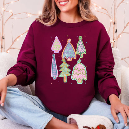 Colorful Christmas Tree, Pastels, Retro, Drawn Sweatshirt