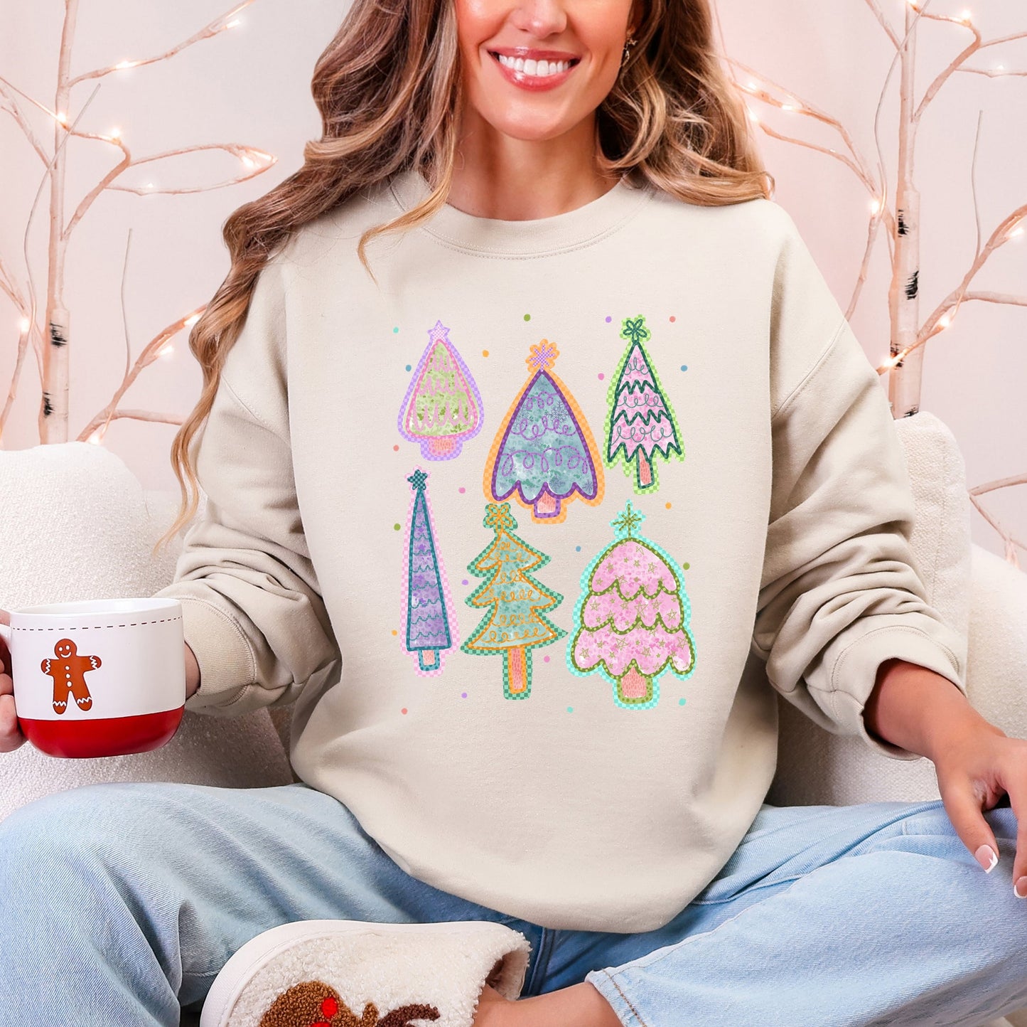Colorful Christmas Tree, Pastels, Retro, Drawn Sweatshirt