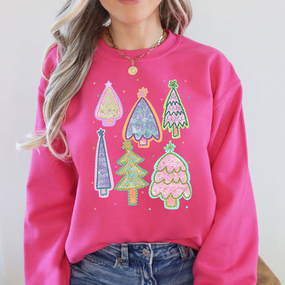 Colorful Christmas Tree, Pastels, Retro, Drawn Sweatshirt
