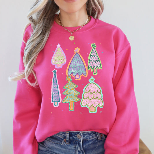 Colorful Christmas Tree, Pastels, Retro, Drawn Sweatshirt