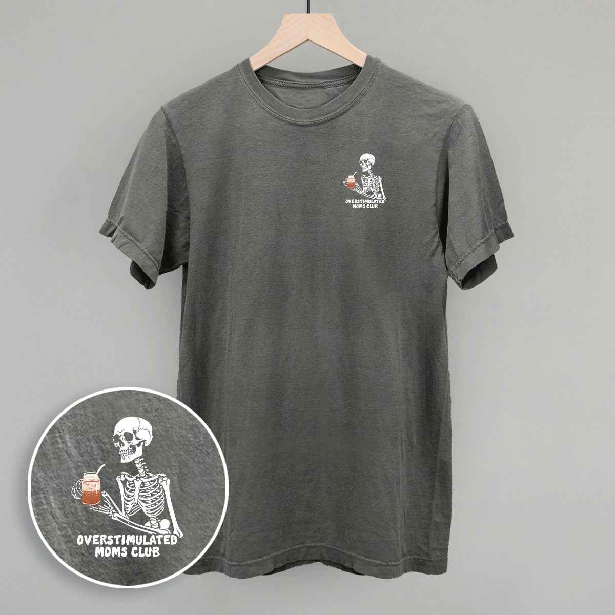 Overstimulated Moms Club (Skeleton + Coffee) (Left Chest)