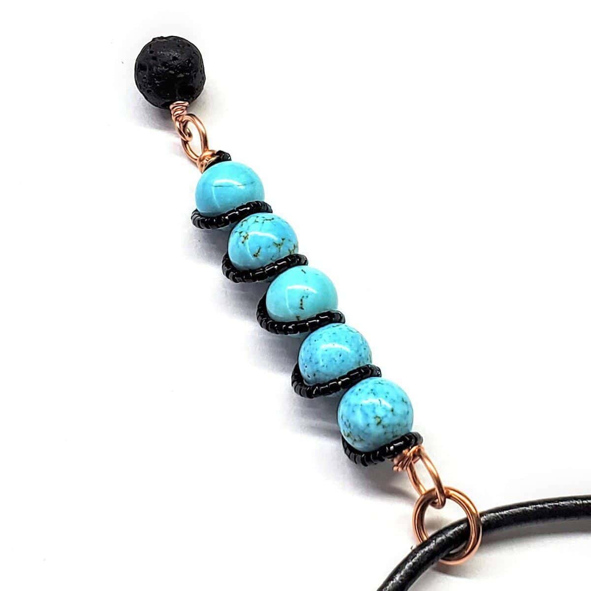Copper Turquoise Pendant With Lava Rock Charm