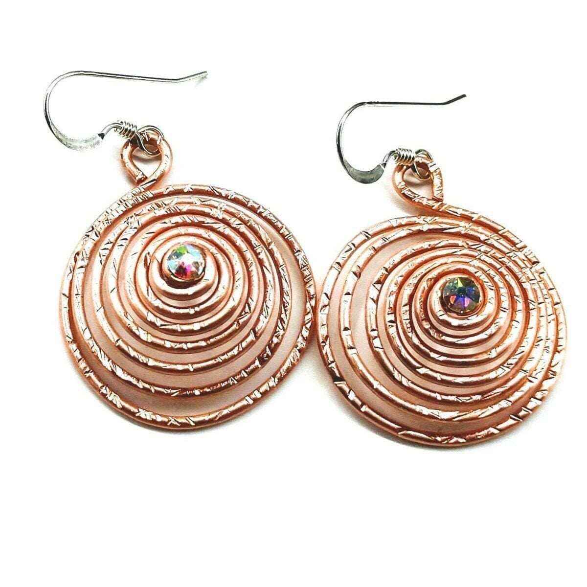 Crystal Embedded Copper Spiral Hoop Earrings