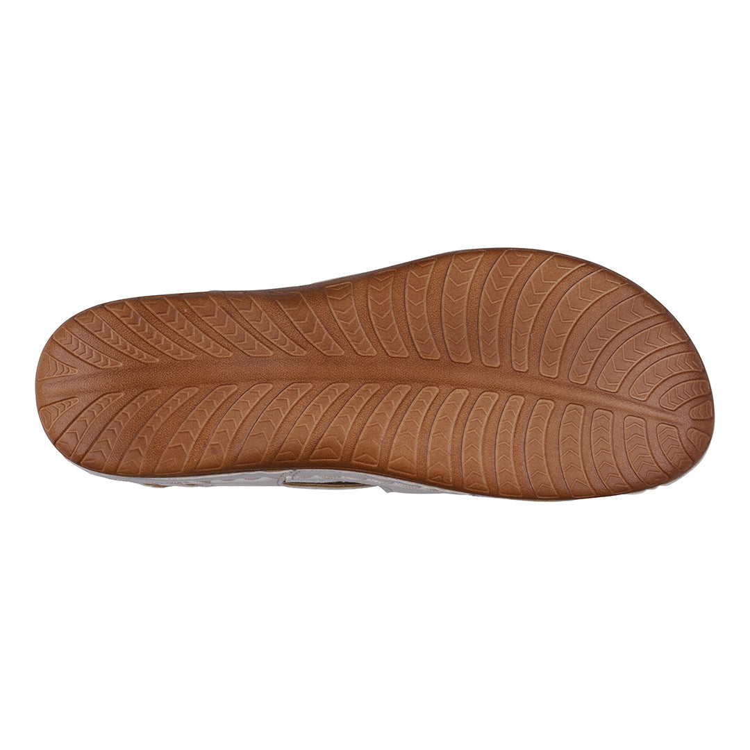 Dalary White Strappy Velcro Two-Tone Comfort Flat Sandals