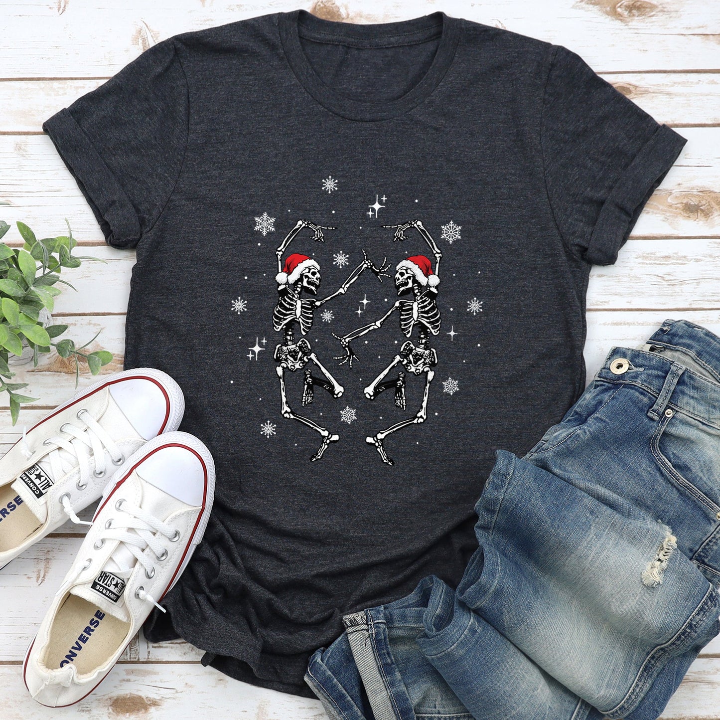 Dancing Skeletons, Christmas, Winter, Snowflakes, Snow - White Super Soft Tees