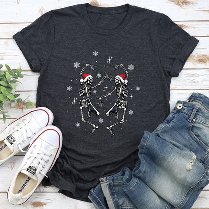Dancing Skeletons, Christmas, Winter, Snowflakes, Snow - White Super Soft Tees