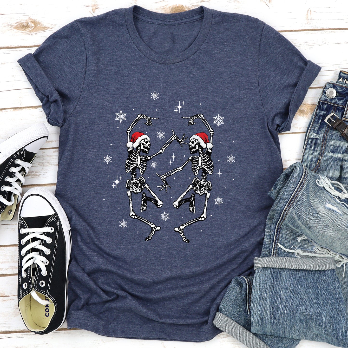 Dancing Skeletons, Christmas, Winter, Snowflakes, Snow - White Super Soft Tees