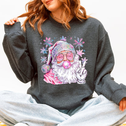 Disco Santa, Bubble Gum, Christmas, Pink, Snowflakes, Cute Sweatshirt