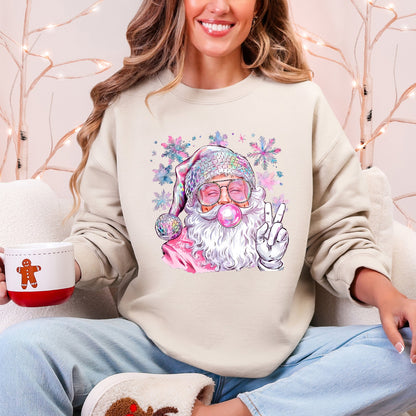 Disco Santa, Bubble Gum, Christmas, Pink, Snowflakes, Cute Sweatshirt