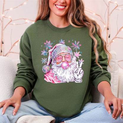 Disco Santa, Bubble Gum, Christmas, Pink, Snowflakes, Cute Sweatshirt