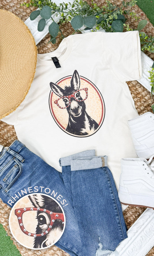 Donkey with Rhinestone Specs Graphic T-Shirt