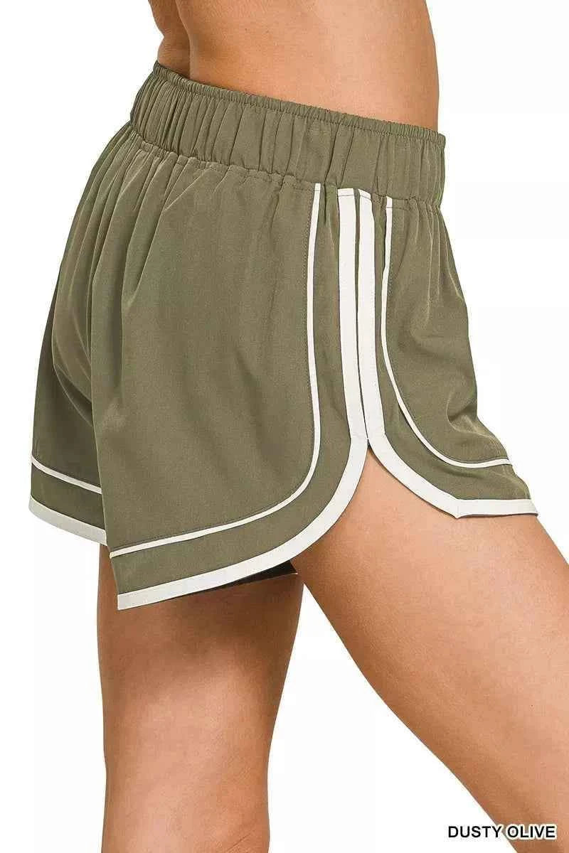 Dusty Olive Soft Woven Lined Dolphin Shorts by Zenana