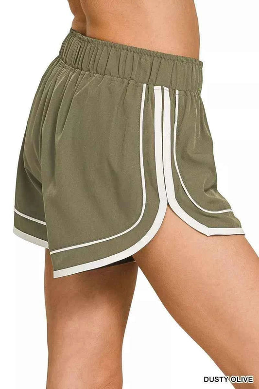 Dusty Olive Soft Woven Lined Dolphin Shorts by Zenana