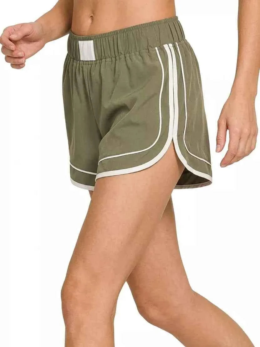 Dusty Olive Soft Woven Lined Dolphin Shorts by Zenana