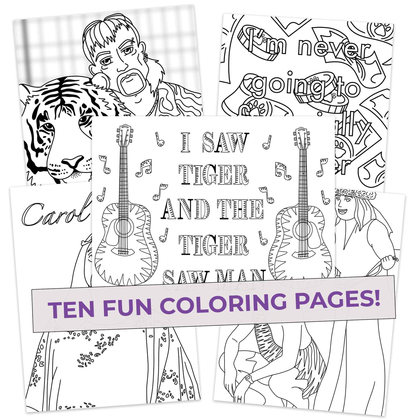 Exotic Colors Coloring Pages (10 Pack) for Fans of Tiger King