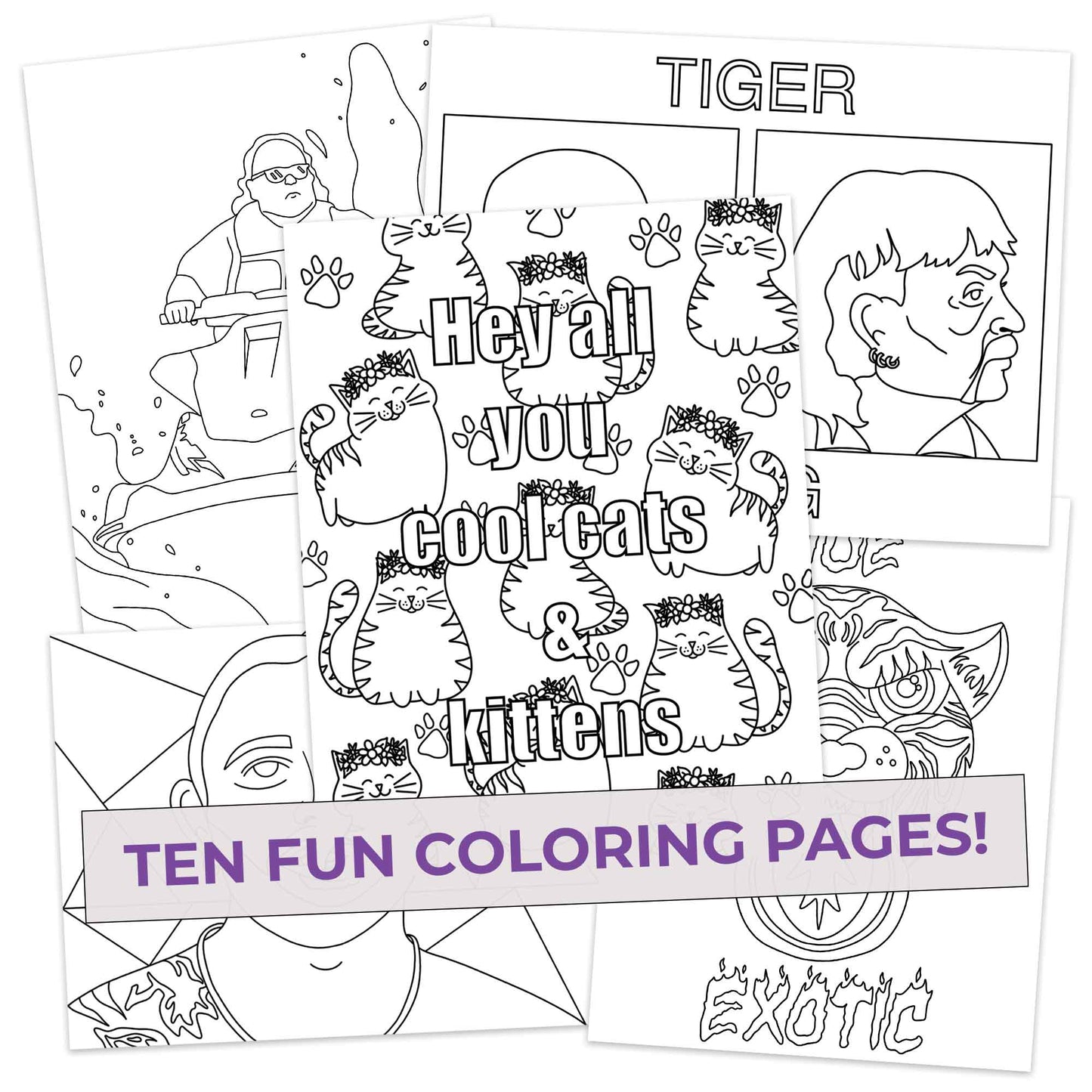 Exotic Colors Coloring Pages (10 Pack) for Fans of Tiger King