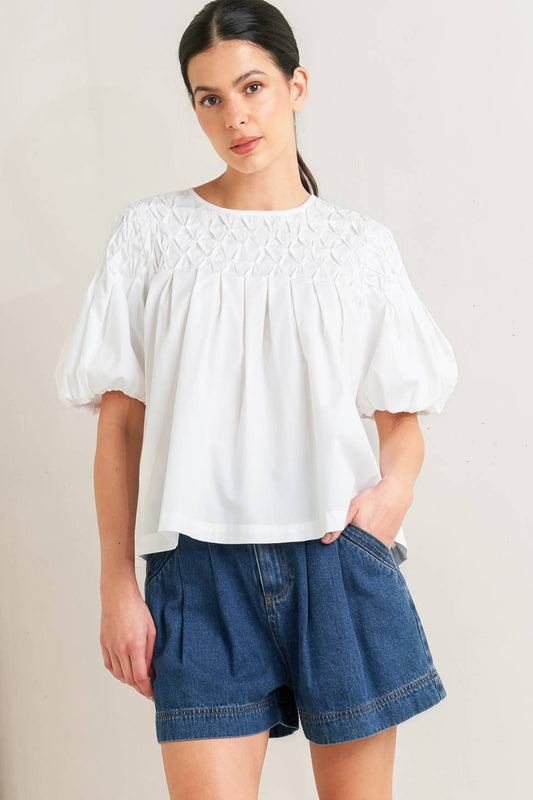 WHITE DREAM PUFF WOVEN TOP