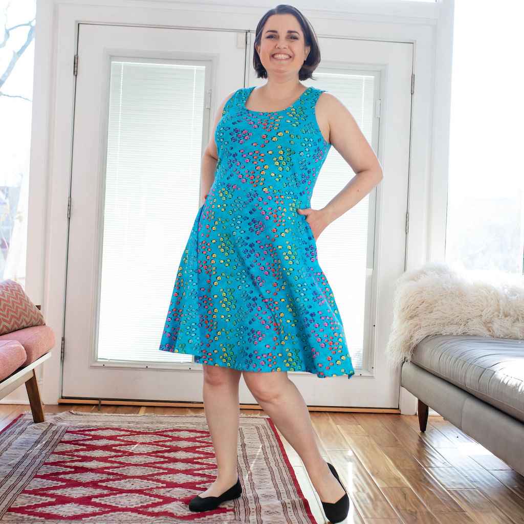 Adult "Summer School" Rainbows of Fish Sleeveless Dress with Pockets