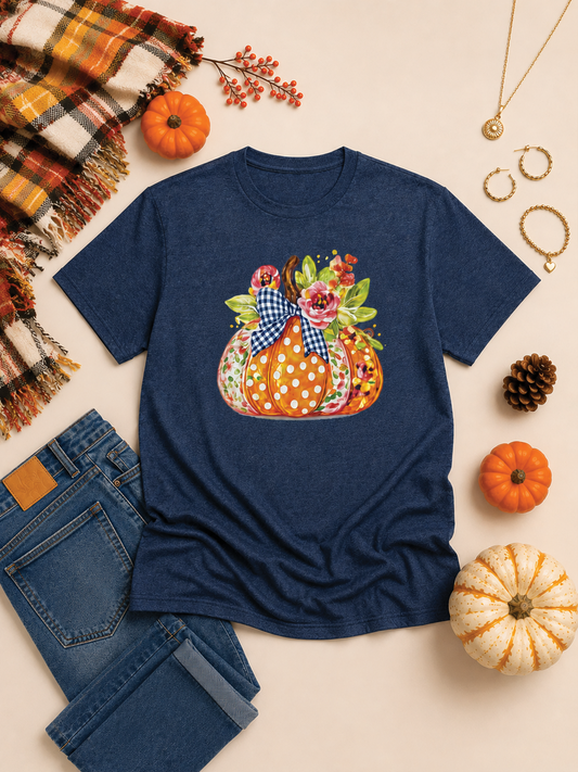 Floral Pumpkin Pattern Fall Graphic Burnout Shirt