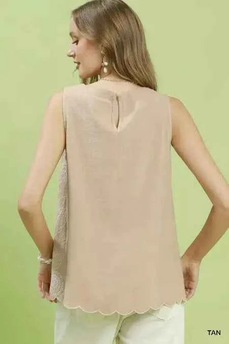 Floral Embroidered Sleeveless Linen Top
