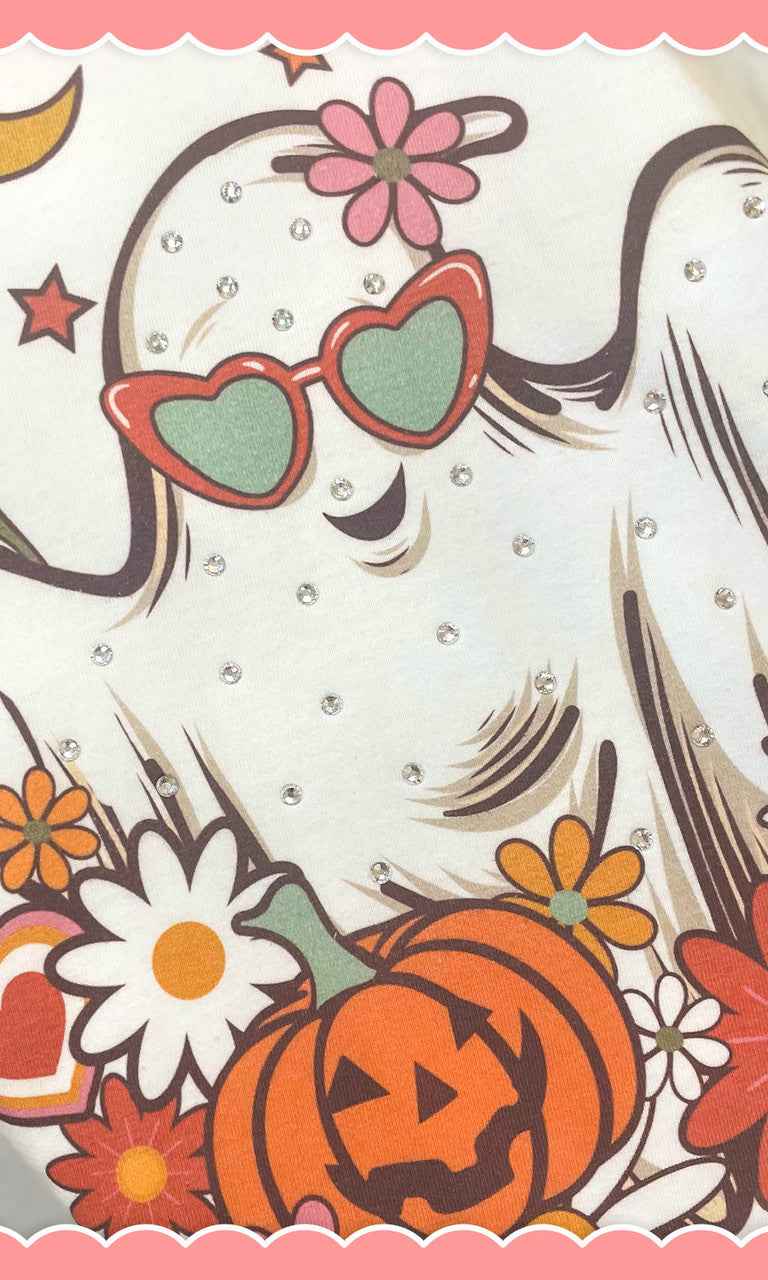 Floral Ghost Rhinestone Graphic Sweatshirt