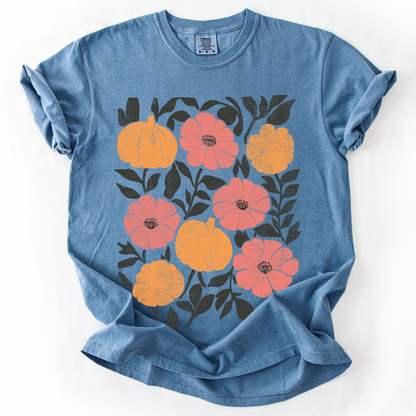 Flowers and Pumpkins, Watercolor, Halloween, Beautiful, Autumn, Fall, Comfort Colors T-Shirt