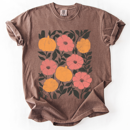 Flowers and Pumpkins, Watercolor, Halloween, Beautiful, Autumn, Fall, Comfort Colors T-Shirt