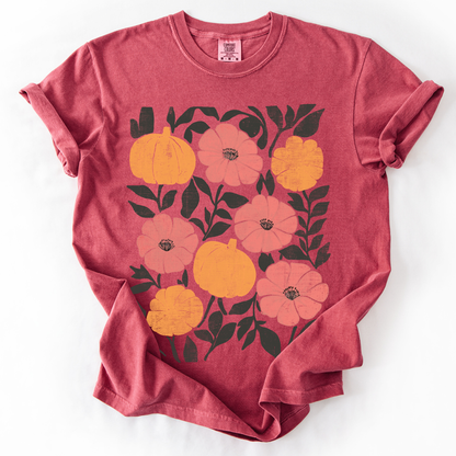 Flowers and Pumpkins, Watercolor, Halloween, Beautiful, Autumn, Fall, Comfort Colors T-Shirt