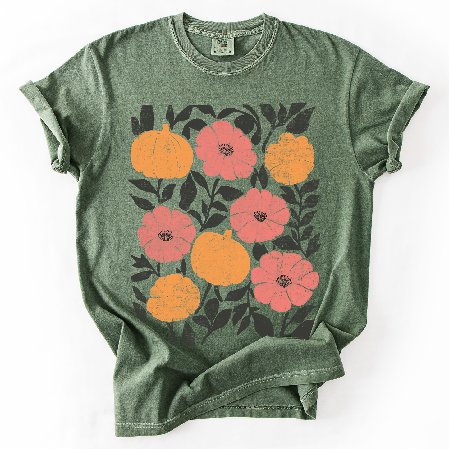Flowers and Pumpkins, Watercolor, Halloween, Beautiful, Autumn, Fall, Comfort Colors T-Shirt