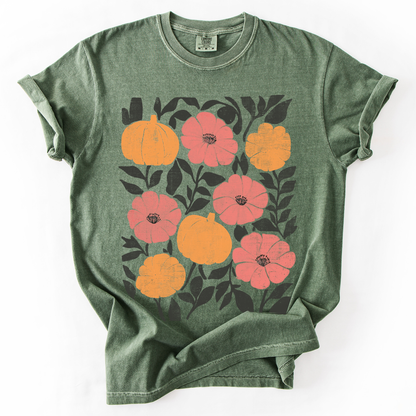 Flowers and Pumpkins, Watercolor, Halloween, Beautiful, Autumn, Fall, Comfort Colors T-Shirt