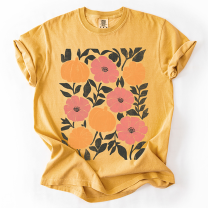 Flowers and Pumpkins, Watercolor, Halloween, Beautiful, Autumn, Fall, Comfort Colors T-Shirt