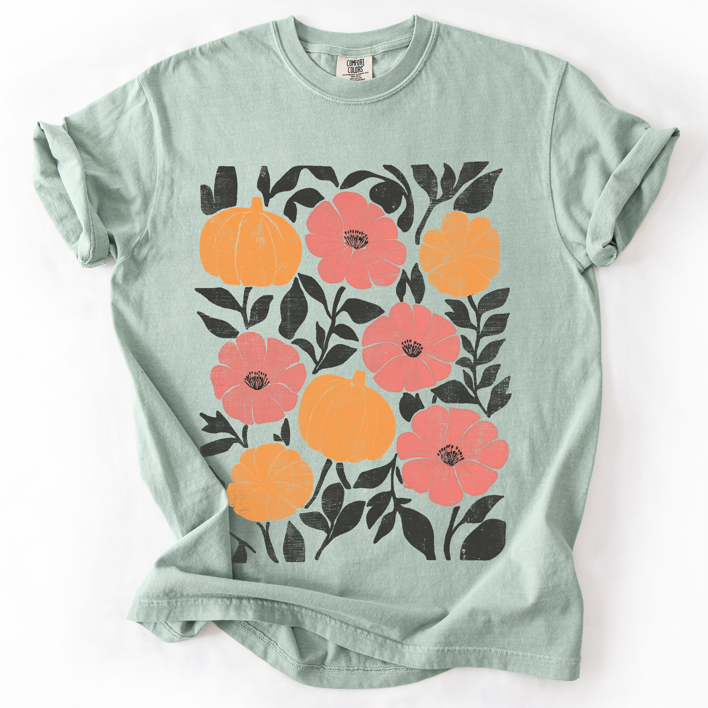 Flowers and Pumpkins, Watercolor, Halloween, Beautiful, Autumn, Fall, Comfort Colors T-Shirt