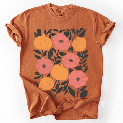 Flowers and Pumpkins, Watercolor, Halloween, Beautiful, Autumn, Fall, Comfort Colors T-Shirt